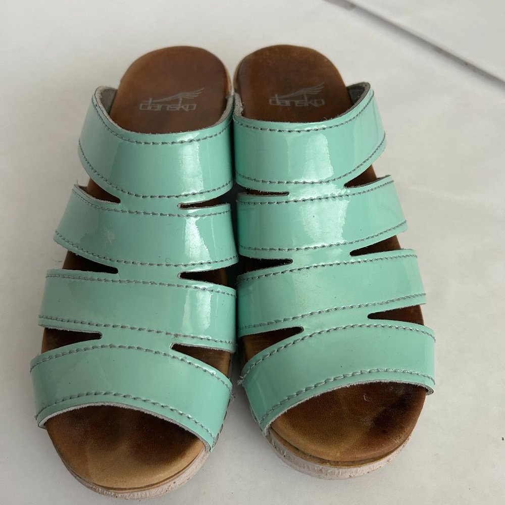 Dansko Monika Mint Green Patent Leather Open-Back Slide Clogs Size 37
